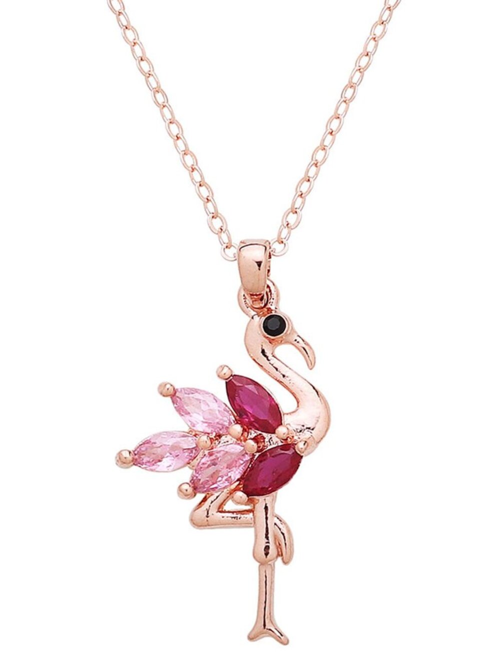 Flamingo Necklace ROSE GOLD PINK Beach Bird Crystal